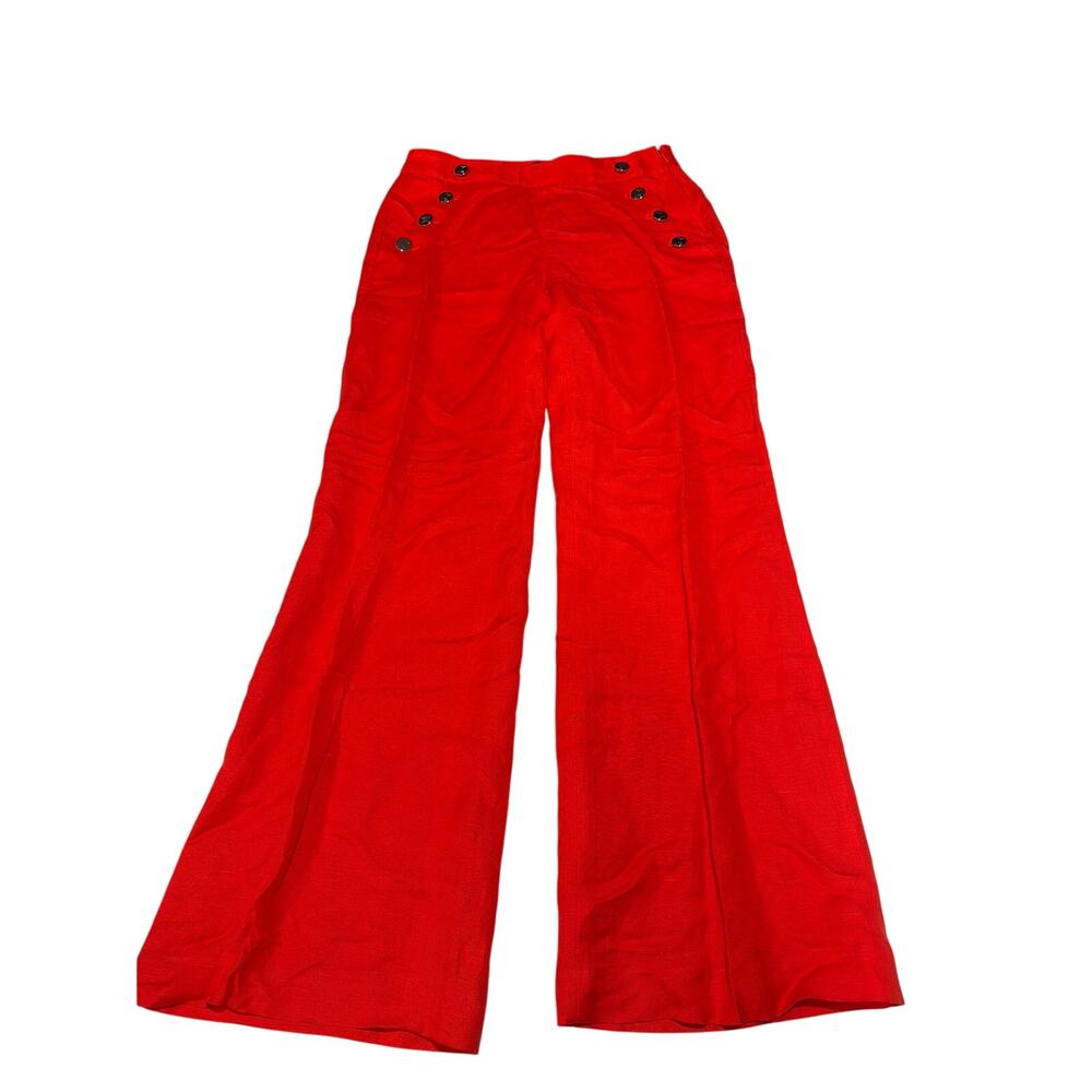 Karl Lagerfeld Women's Size 2 Red Linen Dress Pants Sailor Wide Leg Quiet Luxury